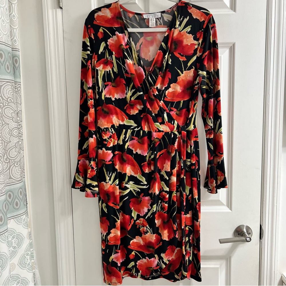 London Times Black & Red Floral Dress